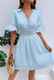 Casual Solid Lace V Neck A Line Dresses