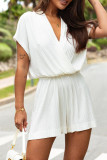 Simplicity Solid Fold V Neck Loose Rompers
