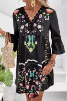 Casual Floral Lace V Neck Printed Dresses
