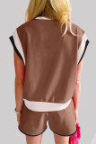 Casual Sportswear Solid Contrast O Neck Two Pieces