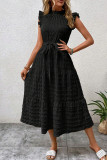 Elegant Solid Bandage Fold Texture Half A Turtleneck A Line Dresses
