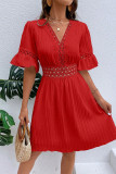 Casual Solid Lace V Neck A Line Dresses