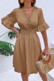 Casual Solid Lace V Neck A Line Dresses