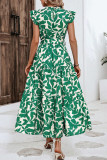 Vintage Elegant Floral Bandage Stringy Selvedge Mandarin Collar Printed Dresses