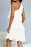 Casual Solid Flounce Oblique Collar Cake Skirt Dresses