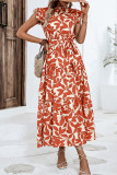 Vintage Elegant Floral Bandage Stringy Selvedge Mandarin Collar Printed Dresses