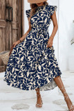 Vintage Elegant Floral Bandage Stringy Selvedge Mandarin Collar Printed Dresses