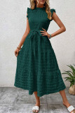 Elegant Solid Bandage Fold Texture Half A Turtleneck A Line Dresses