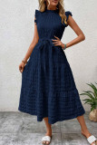 Elegant Solid Bandage Fold Texture Half A Turtleneck A Line Dresses