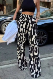 Casual Geometric Print Pocket Loose Wide Leg Full Print Bottoms