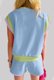 Casual Sportswear Solid Contrast O Neck Two Pieces
