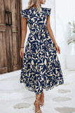 Vintage Elegant Floral Bandage Stringy Selvedge Mandarin Collar Printed Dresses