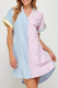 Casual Sweet Striped Print Contrast V Neck Short Sleeve Short Sleeve Dress