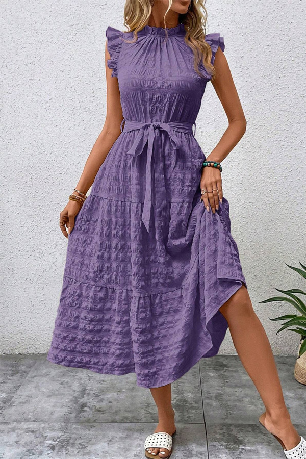 Elegant Solid Bandage Fold Texture Half A Turtleneck A Line Dresses