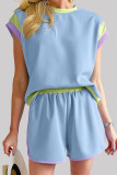 Casual Sportswear Solid Contrast O Neck Two Pieces