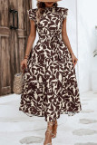 Vintage Elegant Floral Bandage Stringy Selvedge Mandarin Collar Printed Dresses