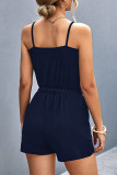 Sexy Simplicity Solid Metal Accessories Decoration Fold U Neck Loose Rompers