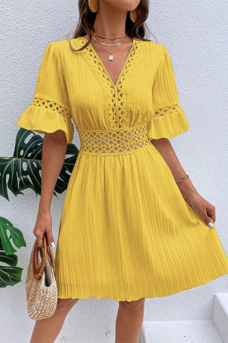 Casual Solid Lace V Neck A Line Dresses