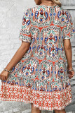 Casual Bohemian Geometric Print V Neck A Line Dresses