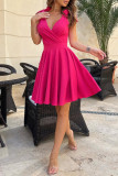 Elegant Solid Flounce V Neck Evening Dresses