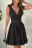 Elegant Solid Flounce V Neck Evening Dresses