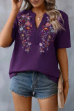 Casual Flowers Embroidered V Neck T-Shirts