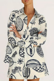 Casual Print Graffiti Pocket Turndown Collar Long Sleeve Two Pieces