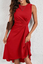 Elegant Solid Fold O Neck Dresses