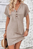 Casual Simplicity Solid Buttons Fold V Neck Short Sleeve Short Sleeve Dress