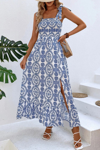 Bohemian Vacation National Totem Print Frenulum Slit Printed Dresses