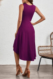 Elegant Solid Fold O Neck Dresses