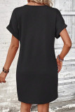 Casual Simplicity Solid Buttons Fold V Neck Short Sleeve Short Sleeve Dress