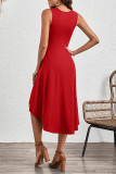 Elegant Solid Fold O Neck Dresses