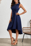 Elegant Solid Fold O Neck Dresses