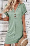 Casual Simplicity Solid Buttons Fold V Neck Short Sleeve Short Sleeve Dress