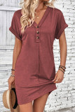 Casual Simplicity Solid Buttons Fold V Neck Short Sleeve Short Sleeve Dress