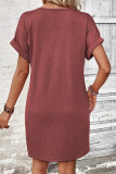Casual Simplicity Solid Buttons Fold V Neck Short Sleeve Short Sleeve Dress