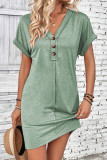 Casual Simplicity Solid Buttons Fold V Neck Short Sleeve Short Sleeve Dress