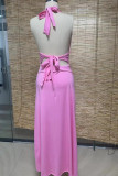 Sexy Solid Backless Slit Halter Sleeveless Dresses