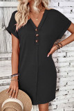 Casual Simplicity Solid Buttons Fold V Neck Short Sleeve Short Sleeve Dress