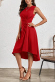 Elegant Solid Fold O Neck Dresses