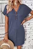 Casual Simplicity Solid Buttons Fold V Neck Short Sleeve Short Sleeve Dress