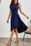 Elegant Solid Fold O Neck Dresses