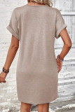 Casual Simplicity Solid Buttons Fold V Neck Short Sleeve Short Sleeve Dress