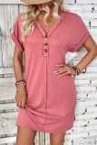 Casual Simplicity Solid Buttons Fold V Neck Short Sleeve Short Sleeve Dress