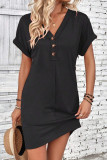 Casual Simplicity Solid Buttons Fold V Neck Short Sleeve Short Sleeve Dress