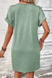 Casual Simplicity Solid Buttons Fold V Neck Short Sleeve Short Sleeve Dress