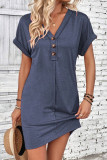 Casual Simplicity Solid Buttons Fold V Neck Short Sleeve Short Sleeve Dress