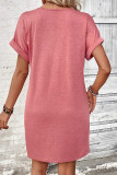 Casual Simplicity Solid Buttons Fold V Neck Short Sleeve Short Sleeve Dress