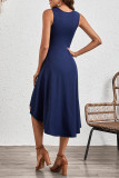Elegant Solid Fold O Neck Dresses